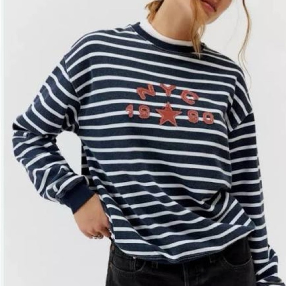 BDG Navy and White Striped Crew Neck Sweater